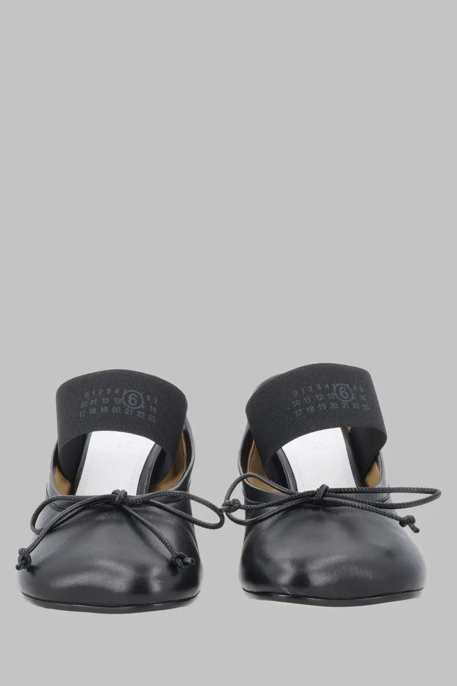 Black leather mary jane flats with bow tie and elastic strap across instep MM6 Maison Margiela women’s sandalo numeric anatomic con tacco black