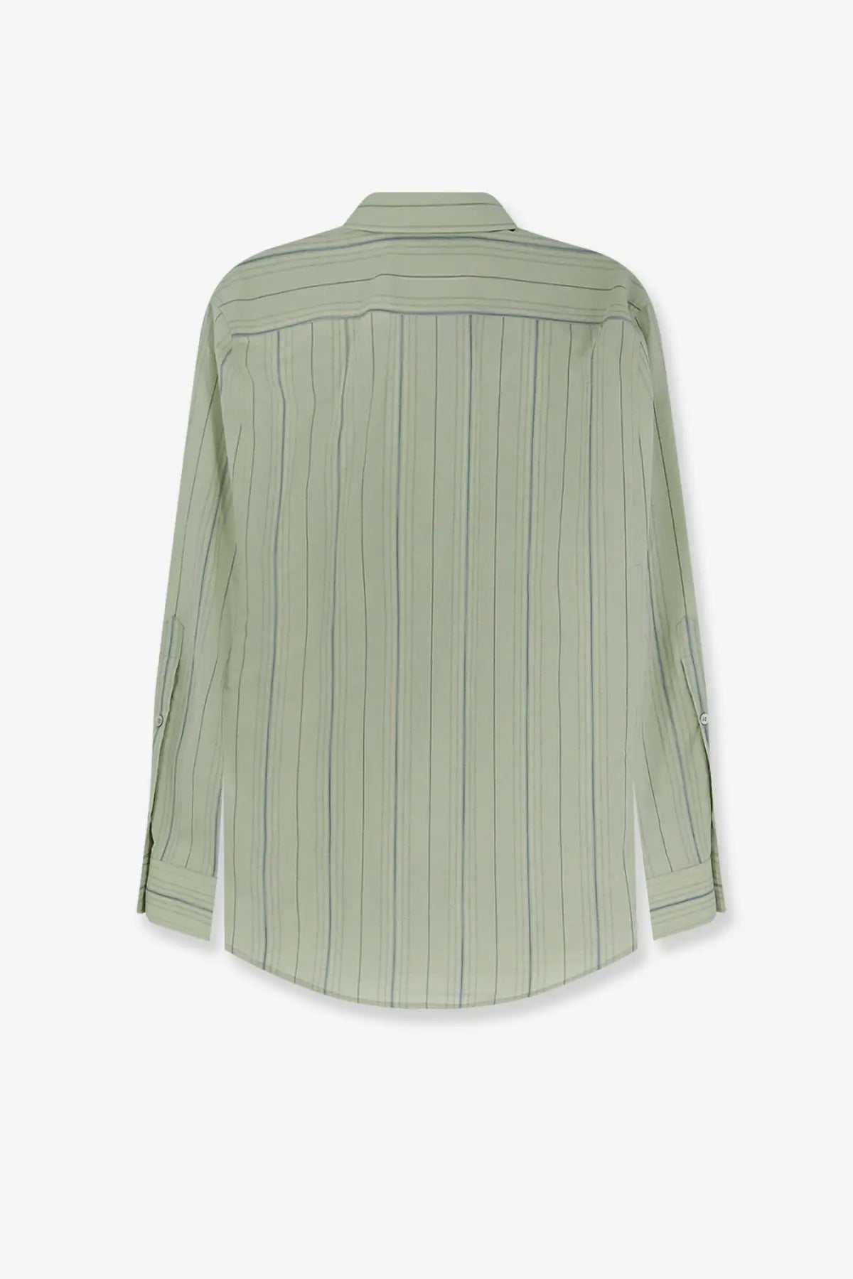 Mm6 Maison Margiela women’s light green cotton button-up shirt with thin vertical stripes for casual wear