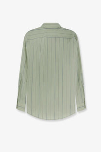Mm6 Maison Margiela women’s light green cotton button-up shirt with thin vertical stripes for casual wear
