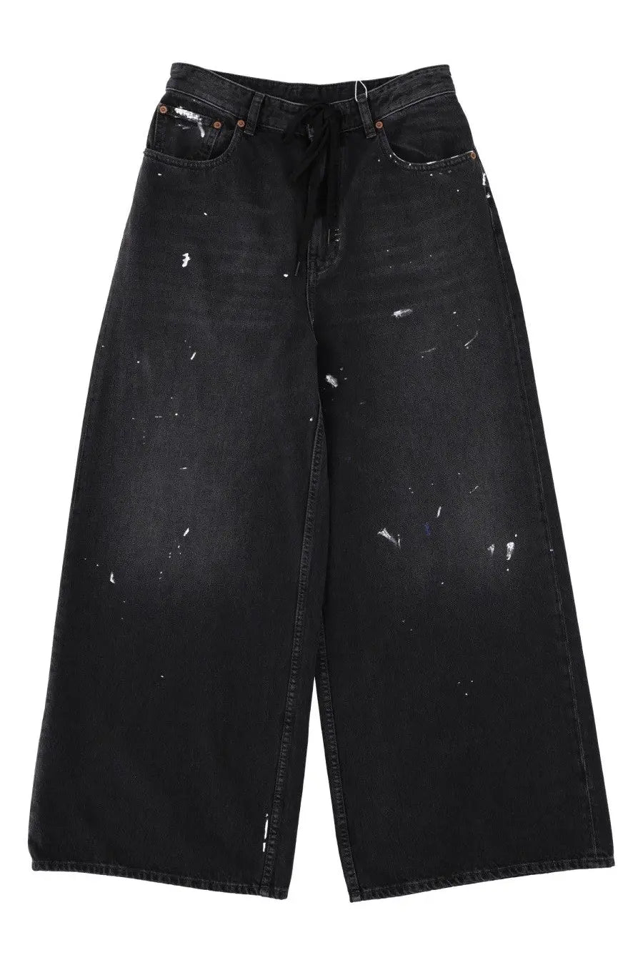 Mm6 maison margiela women’s black wide-leg denim jeans with distressed paint-splatter design