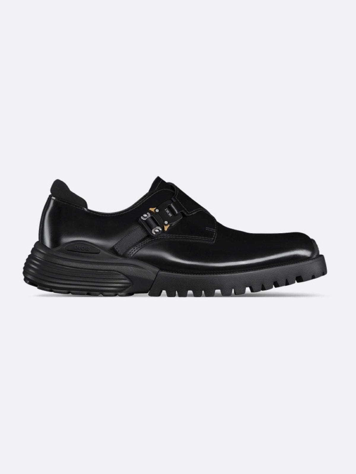 Dior Men's Leather Derby Loafers with Buckle in Alluminio Detail Black, view 2
