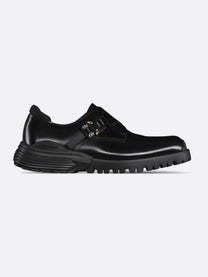 Dior Men's Leather Derby Loafers with Buckle in Alluminio Detail Black, view 2