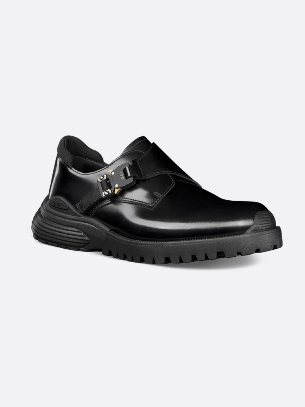 Dior Men's Leather Derby Loafers with Buckle in Alluminio Detail Black
