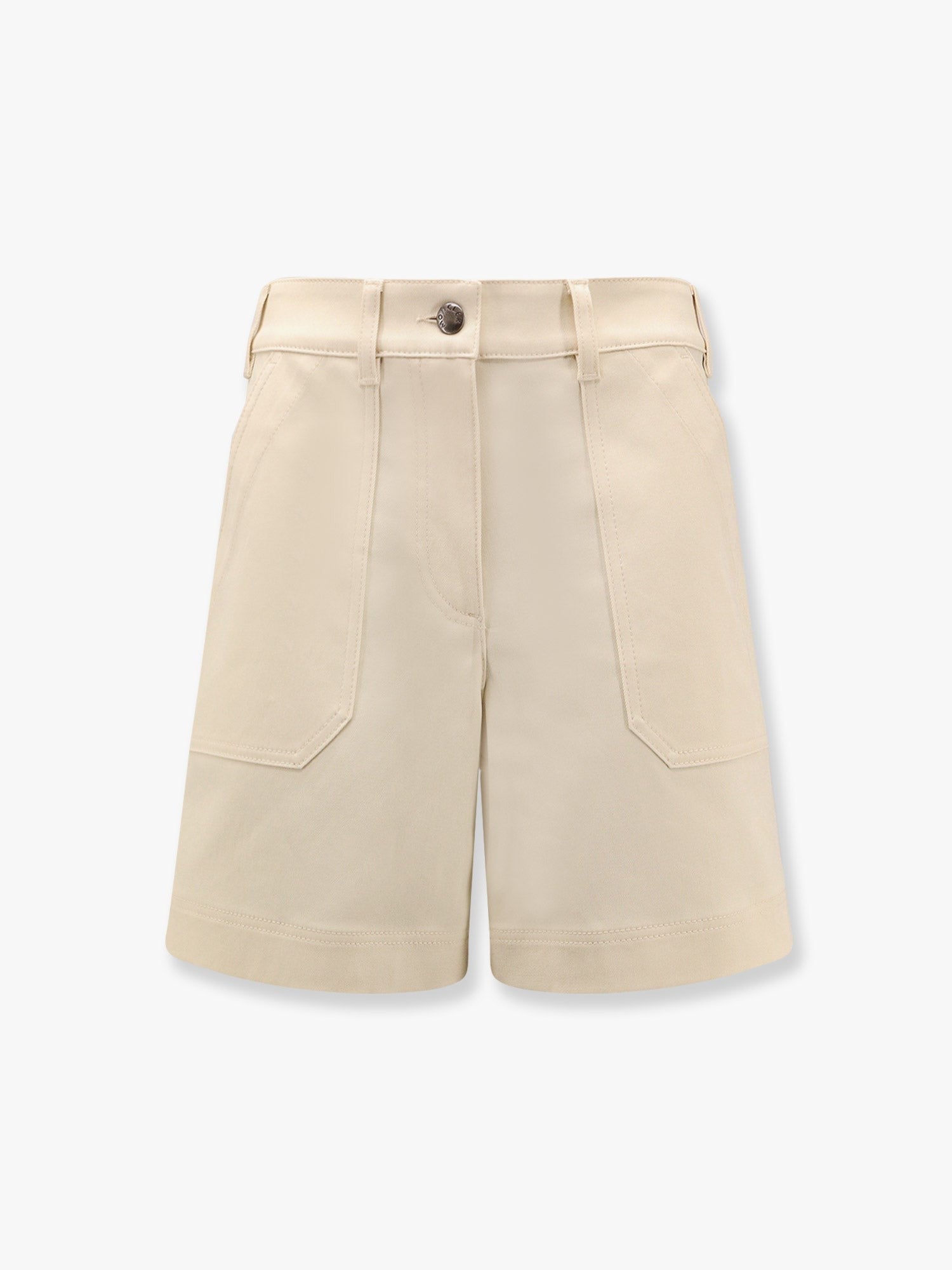 Moncler - Moncler Stretch Cotton Shorts With Maxi Logo Patch - Women’s Clothing