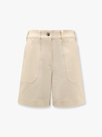 Moncler - Moncler Stretch Cotton Shorts With Maxi Logo Patch - Women’s Clothing