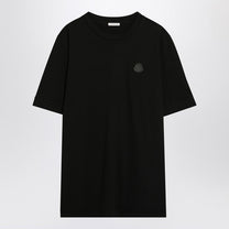 Moncler - Moncler Black cotton T-shirt with logo patch - Topwear
