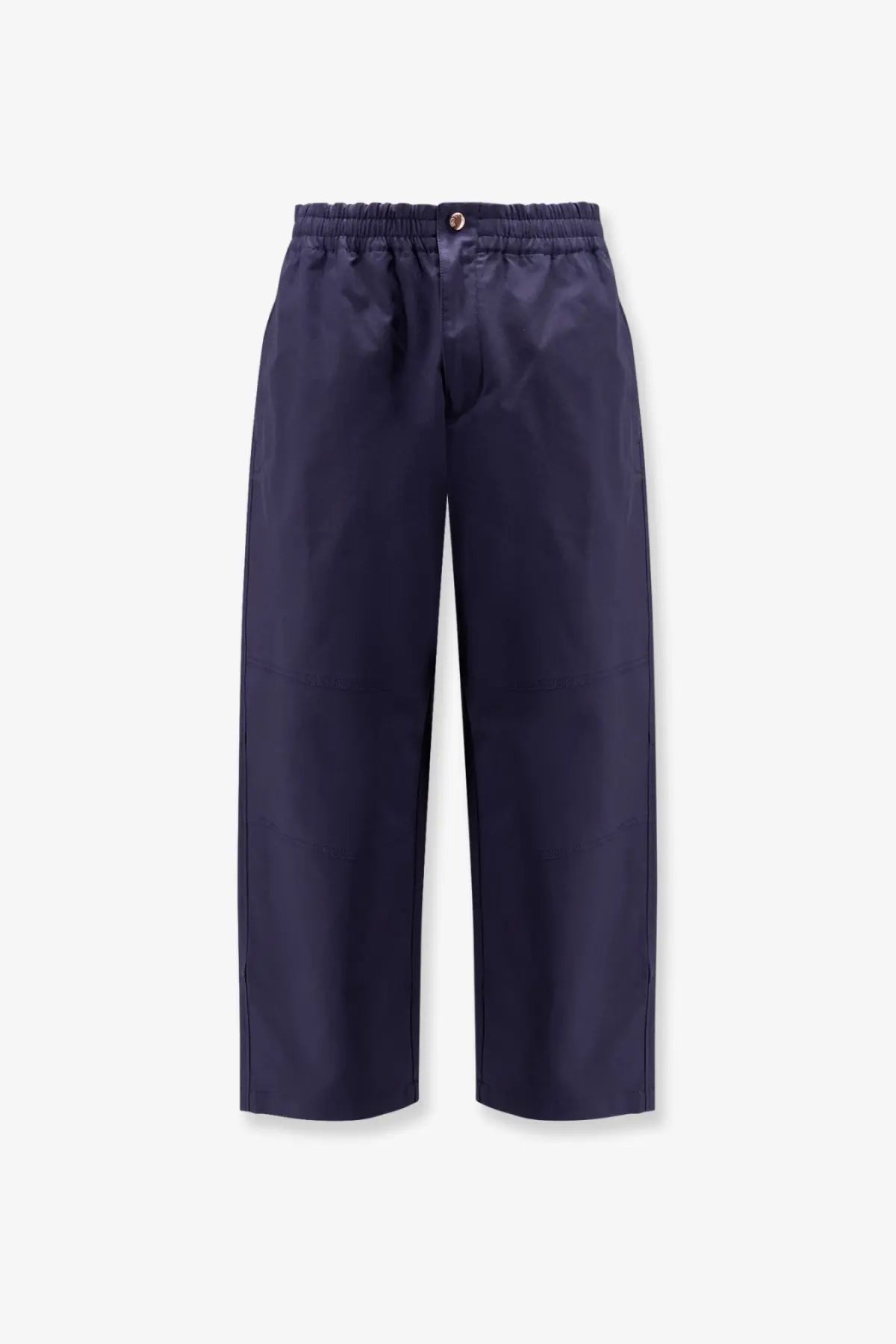 Moncler genius men’s Moncler Gilga Farm blue cotton blend trousers with navy blue satin wide-leg and elastic waistband