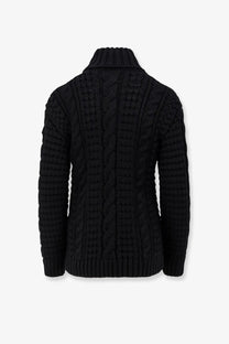 Black cable-knit turtleneck sweater with textured ribbed detailing by moncler genius women’s moncler edward enninful ee72