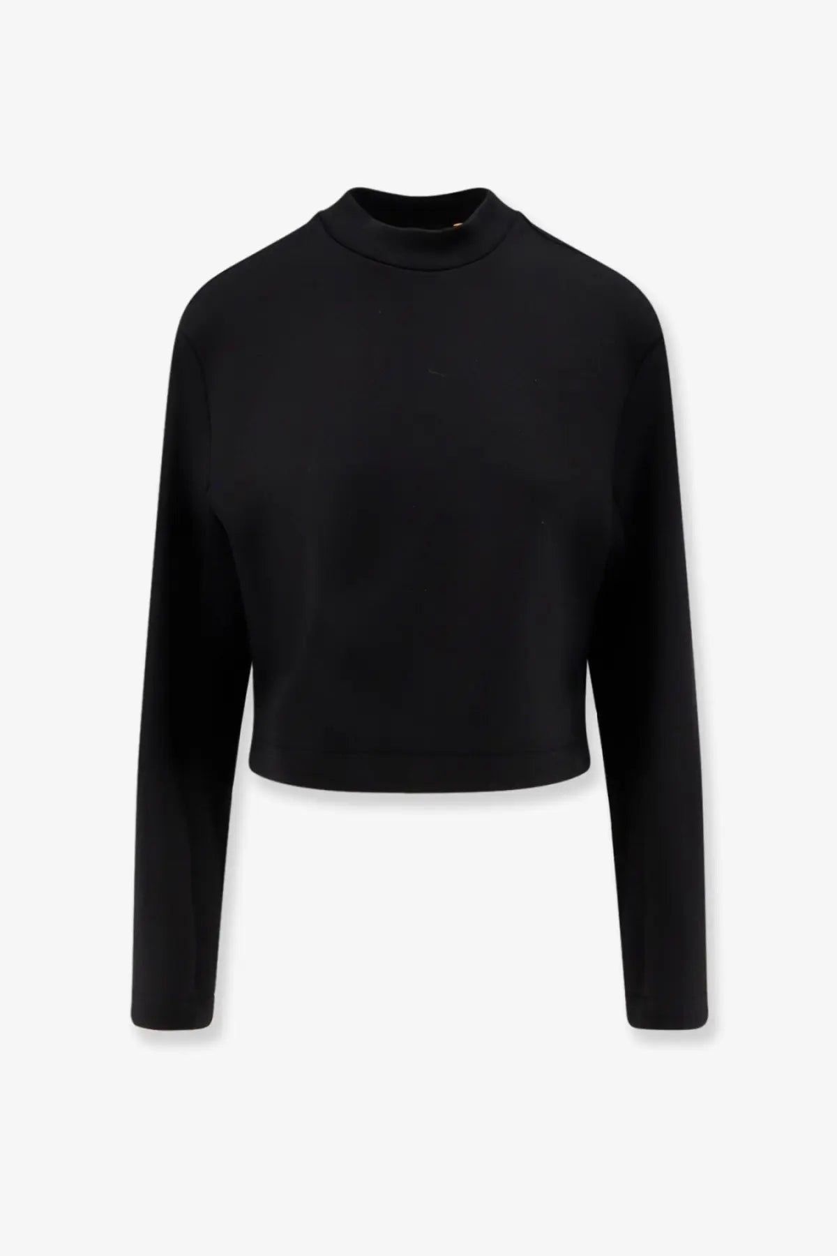Black cropped long sleeve top with mock neck made of virgin wool from moncler genius women’s collection