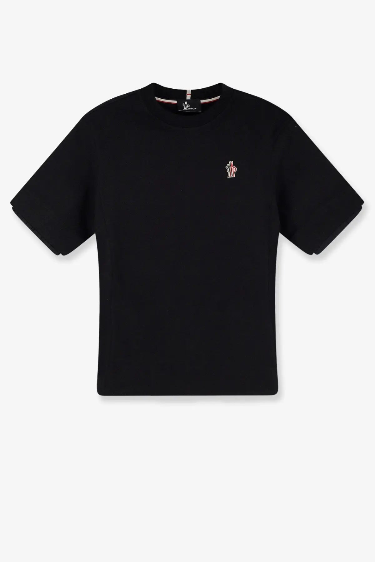 Black moncler grenoble women’s cotton t-shirt with small embroidered logo on the left chest front