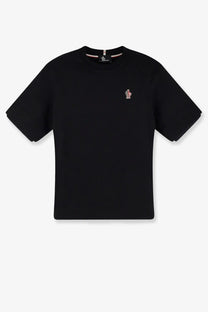 Black moncler grenoble women’s cotton t-shirt with small embroidered logo on the left chest front
