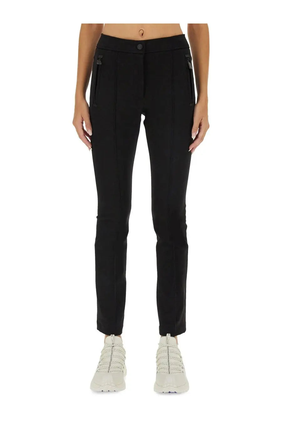 Black tailored moncler grenoble women’s pants with sleek straight-leg cut and subtle side zippers