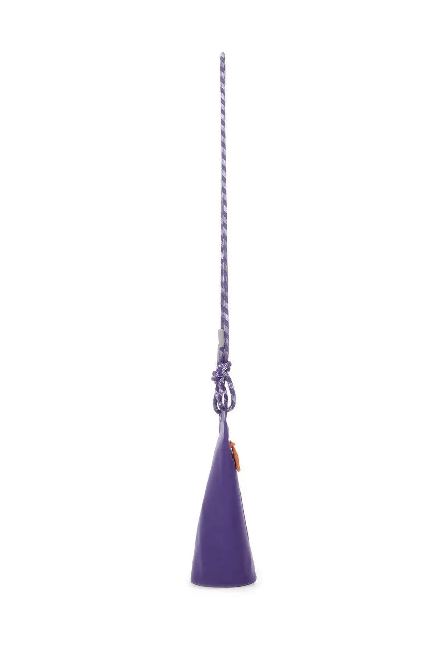 Moncler men’s purple leather cone-shaped clutch bag with braided purple and white rope strap by Salehe Bembury