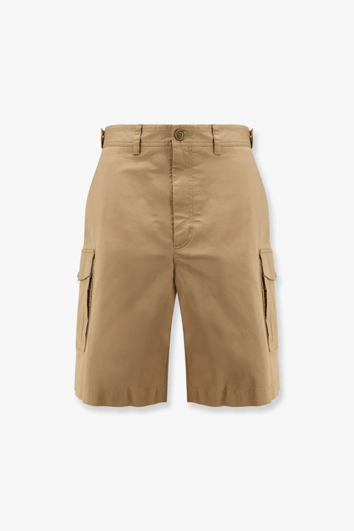 Moncler men’s beige khaki cargo cotton shorts with side pockets and button closure for casual wear