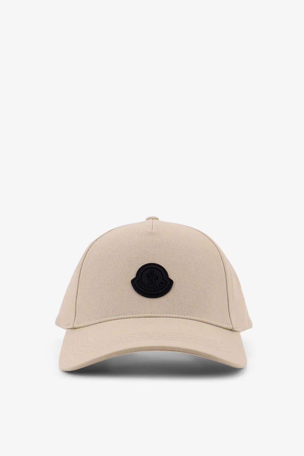 Beige moncler men’s cotton baseball cap with black embroidered logo patch on the front