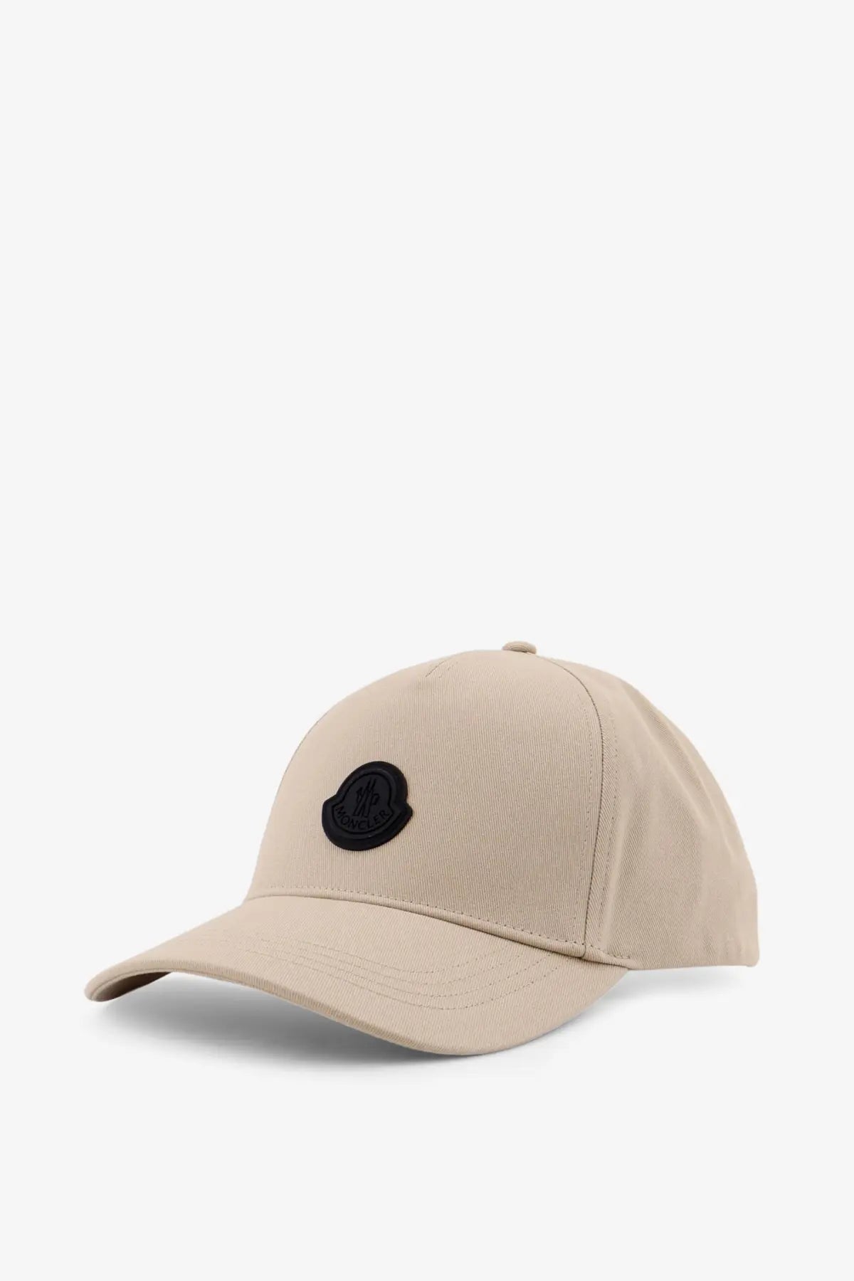 Beige moncler men’s cotton baseball cap with black embroidered logo on the front