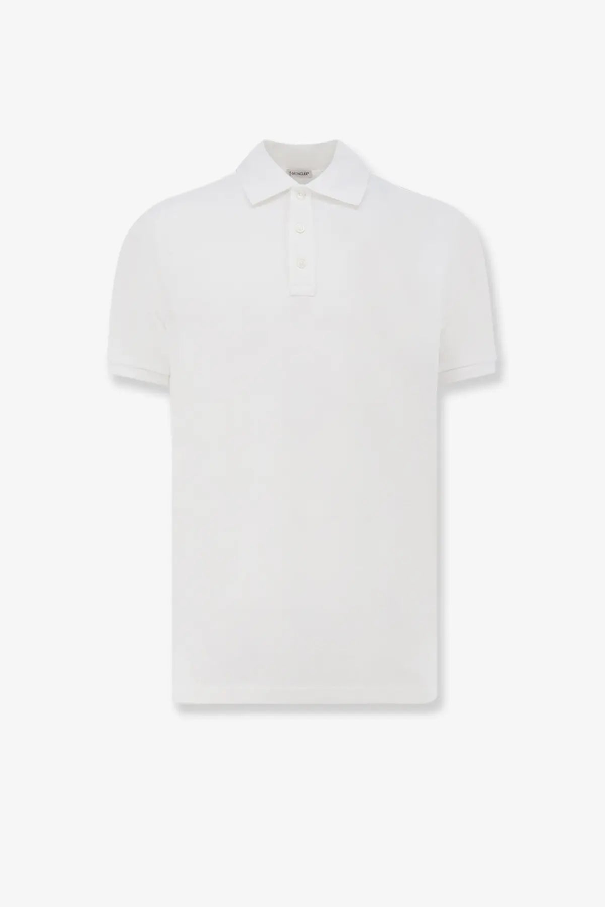 Moncler men’s white cotton polo shirt with classic collar and short sleeves for casual wear