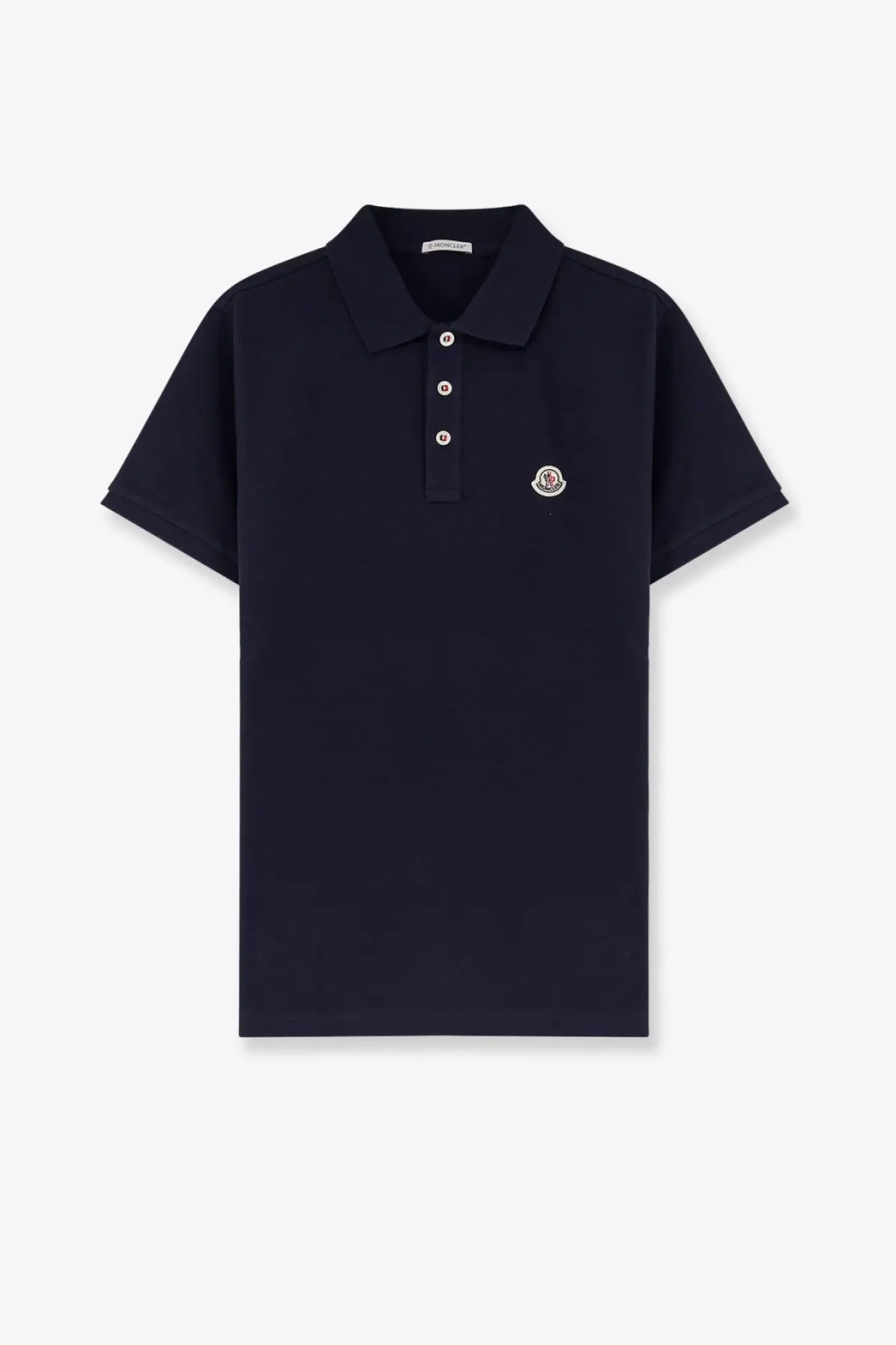 Navy blue moncler men’s cotton polo shirt with classic collar three-button placket and embroidered logo on chest
