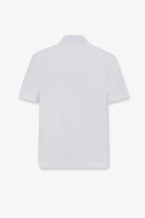 Moncler men’s white cotton polo shirt with short sleeves classic collar and minimalist design