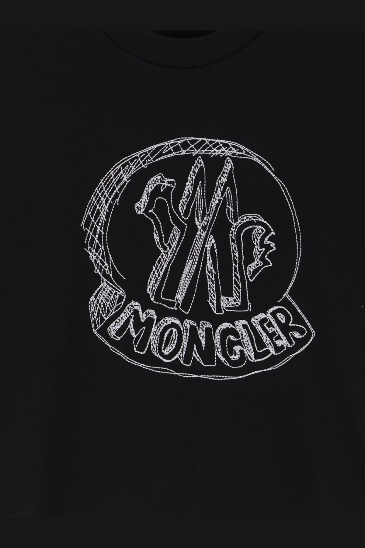 Black moncler men’s cotton t-shirt featuring a white embroidered logo with a sketch-style design