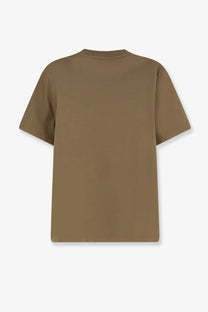 Moncler men’s cotton shirt blue featuring a plain olive green cotton t-shirt with classic crew neck and short sleeves