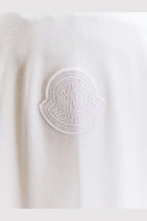 Moncler men’s white cotton shirt featuring a white logo patch on textured fabric detail
