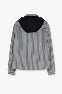 Moncler men’s havas striped cotton jacket in black and white with vertical stripes and solid black hood lining