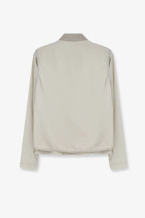 Moncler men’s Hemmoor beige bomber jacket with ribbed collar and cuffs in white designed for casual wear