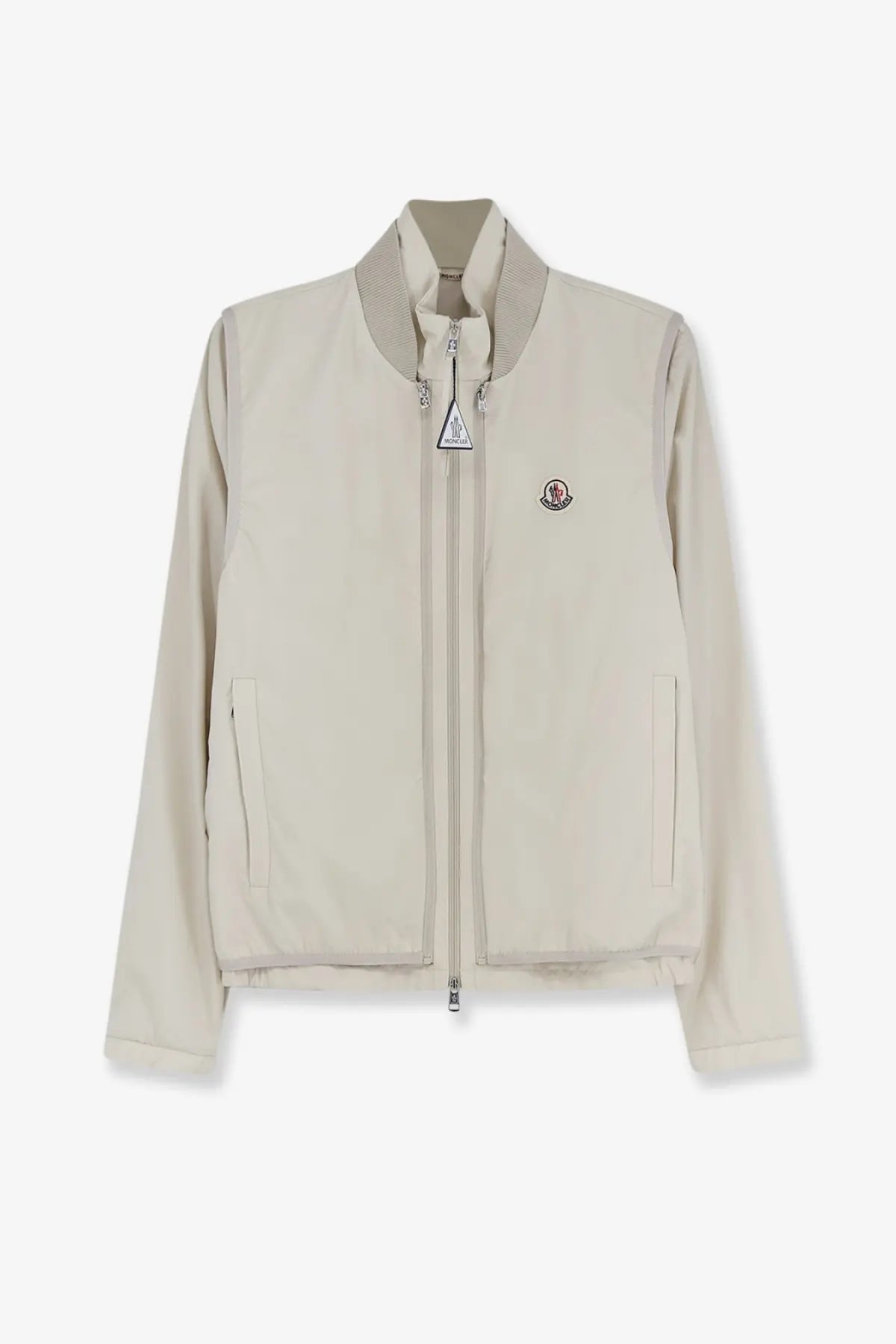 Moncler men’s Hemmoor jacket white beige with ribbed collar front zipper and logo on the chest