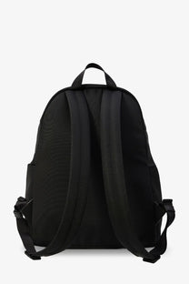 Moncler men’s new pierrick black nylon backpack with padded shoulder straps and top handle shown from the back side
