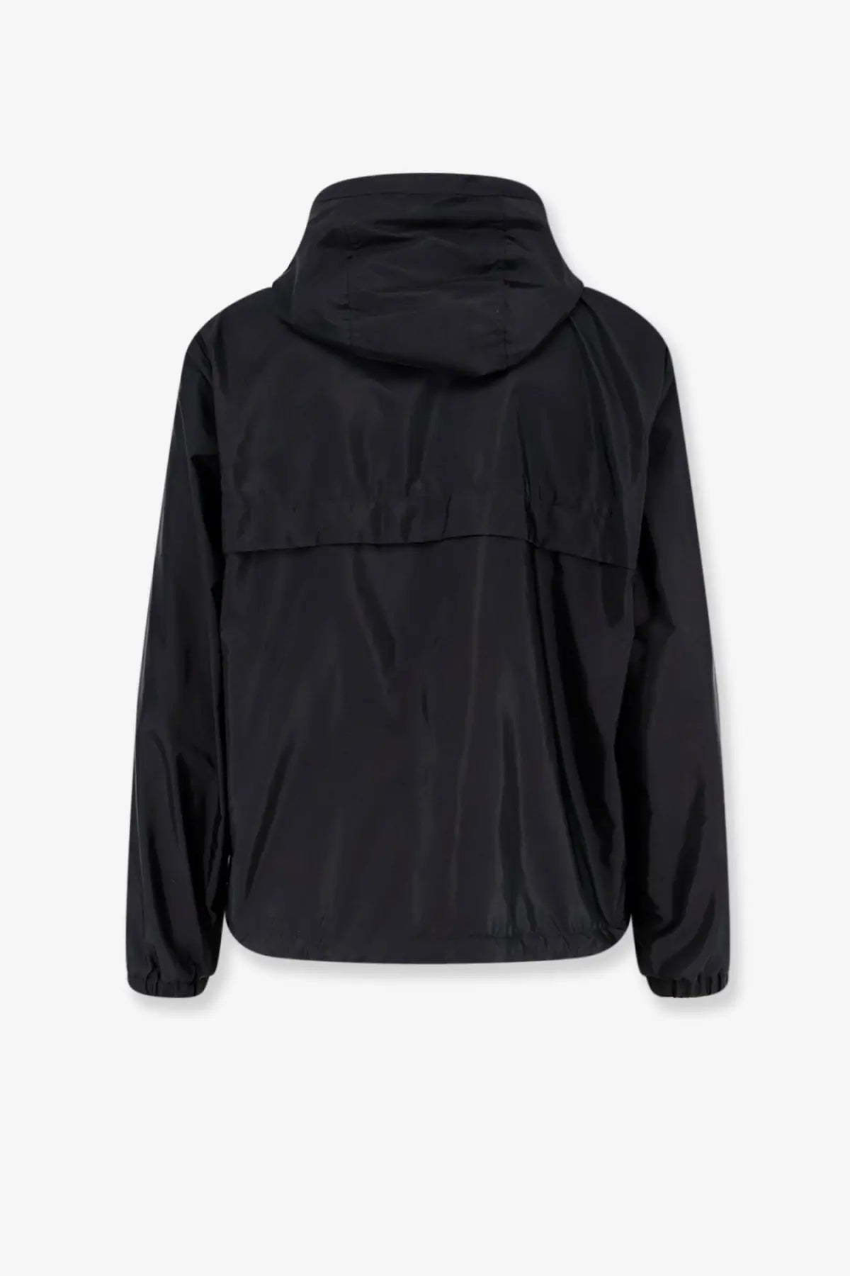 Moncler men’s nidge black hooded windbreaker jacket with sleek lightweight nylon fabric and subtle seam detailing