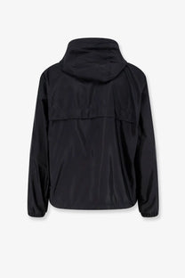 Moncler men’s nidge black hooded windbreaker jacket with sleek lightweight nylon fabric and subtle seam detailing