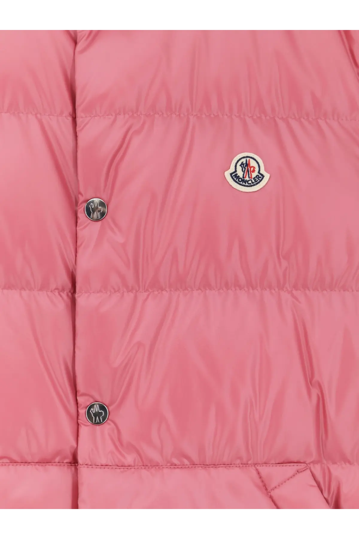 Pink moncler men’s restigo sleeveless down jacket with quilted design and silver-tone buttons