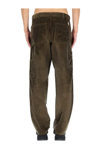 Brown corduroy cargo pants with multiple pockets and belt looped at the waist for men by moncler green collection