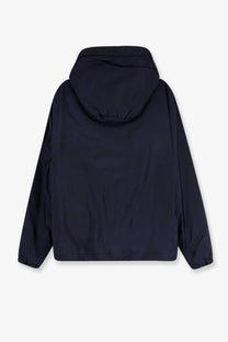 Moncler men’s trestraou down jacket blue with sleek lightweight fabric and subtle seam detailing in black hooded style