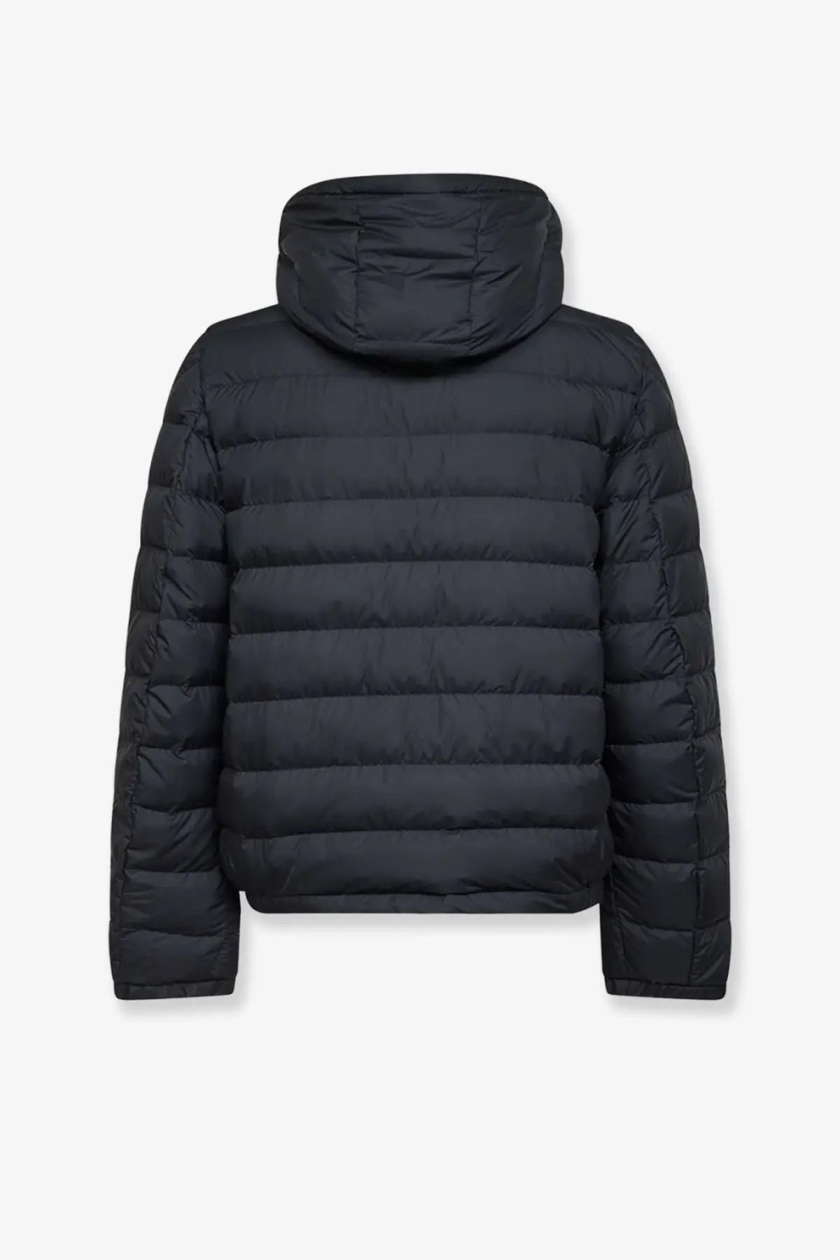 Moncler men’s vermeille hooded jacket black quilted puffer with horizontal stitching and sleek modern design