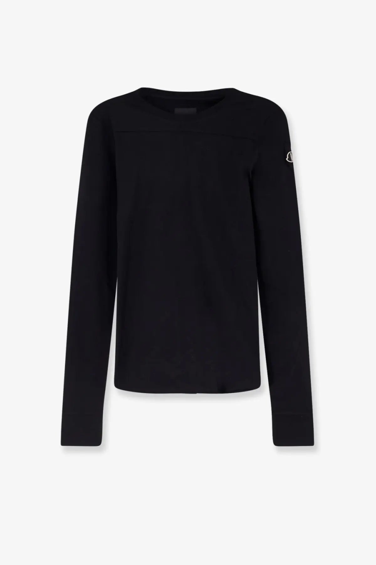 Moncler rick owens men’s girder black cotton long-sleeved top with crew neck and white logo on left sleeve