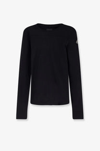 Moncler rick owens men’s girder black cotton long-sleeved top with crew neck and white logo on left sleeve