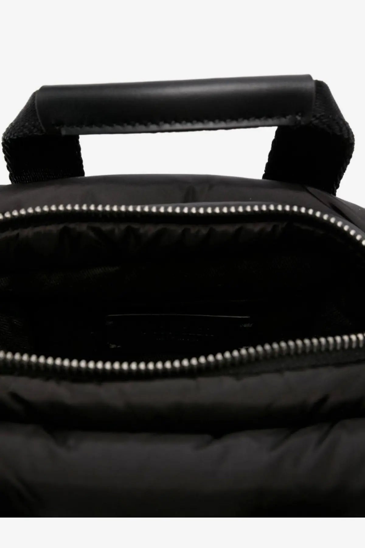 Moncler women’s caradoc black puffer shoulder bag with quilted nylon exterior and silver-toned zipper
