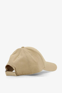 Beige Moncler women’s cotton baseball hat with structured crown and adjustable strap shown from the back side