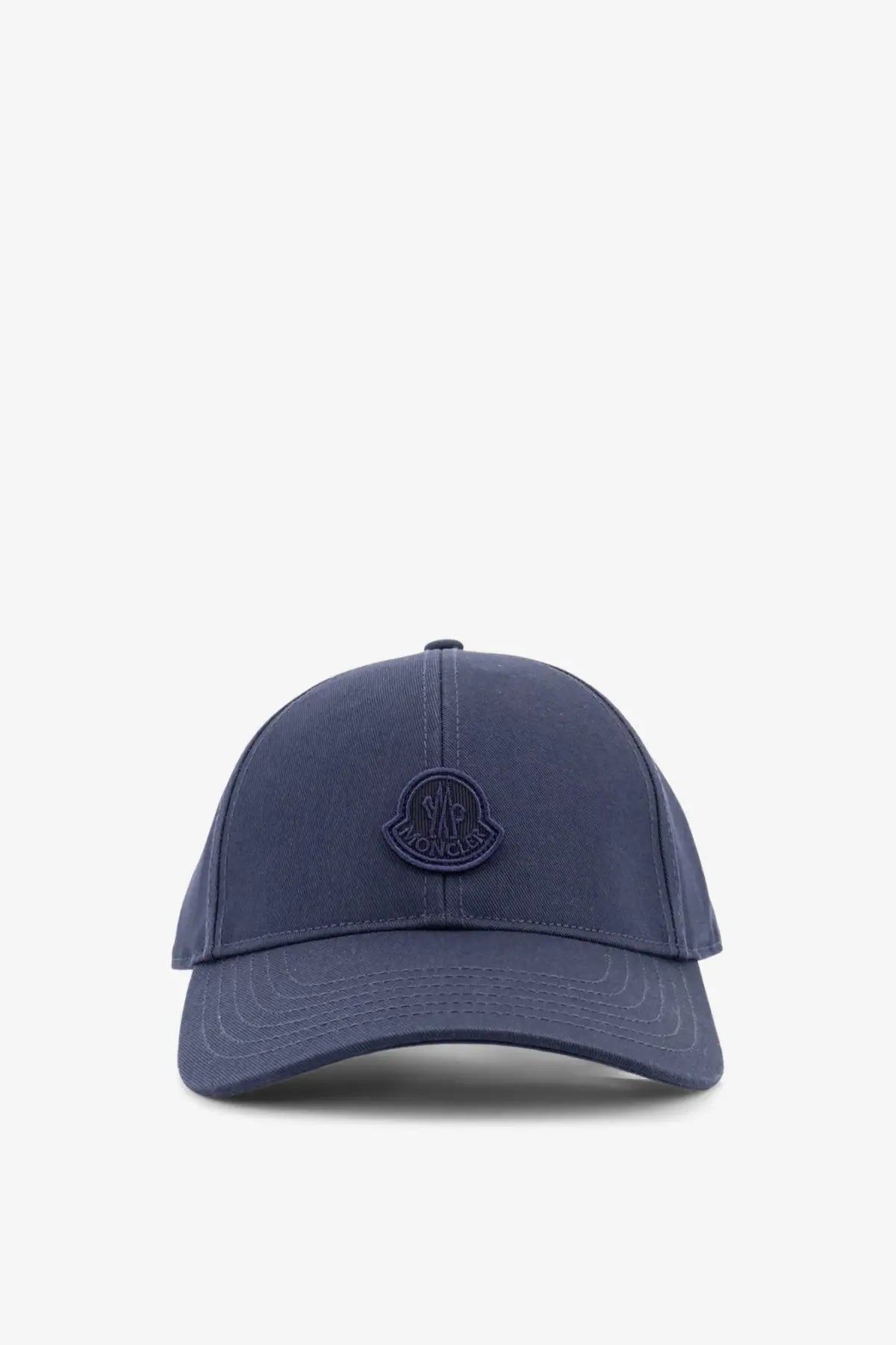 Navy blue Moncler women’s cotton baseball hat with subtle embroidered logo on front for casual wear