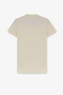 Moncler women’s cream-colored cotton t-shirt with short sleeves and simple crew neck design in white