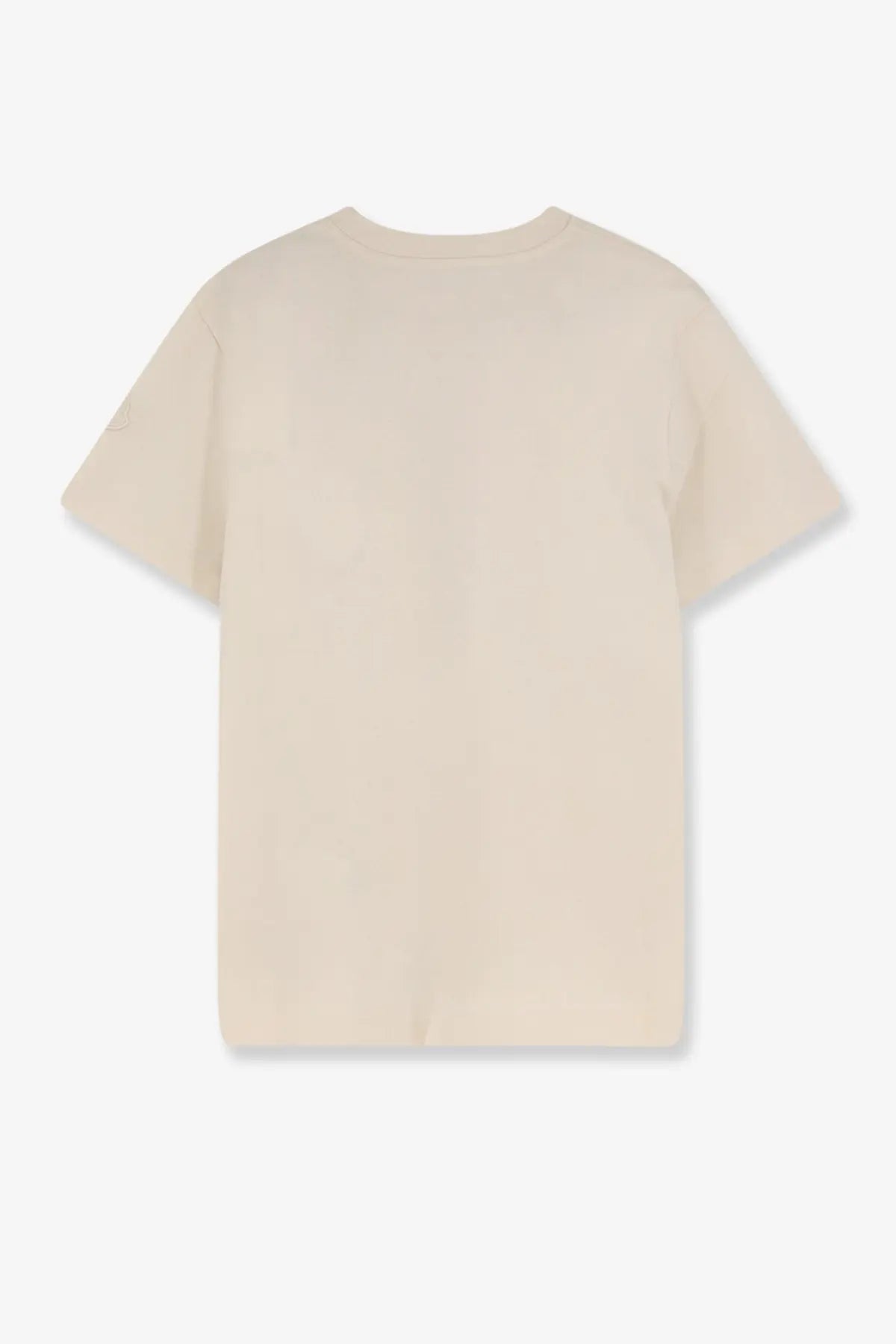Moncler women’s cream-colored short-sleeved cotton shirt with a simple crew neck design in white