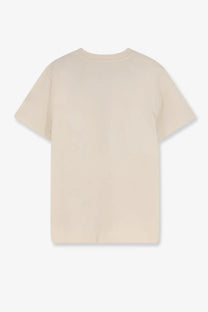 Moncler women’s cream-colored short-sleeved cotton shirt with a simple crew neck design in white