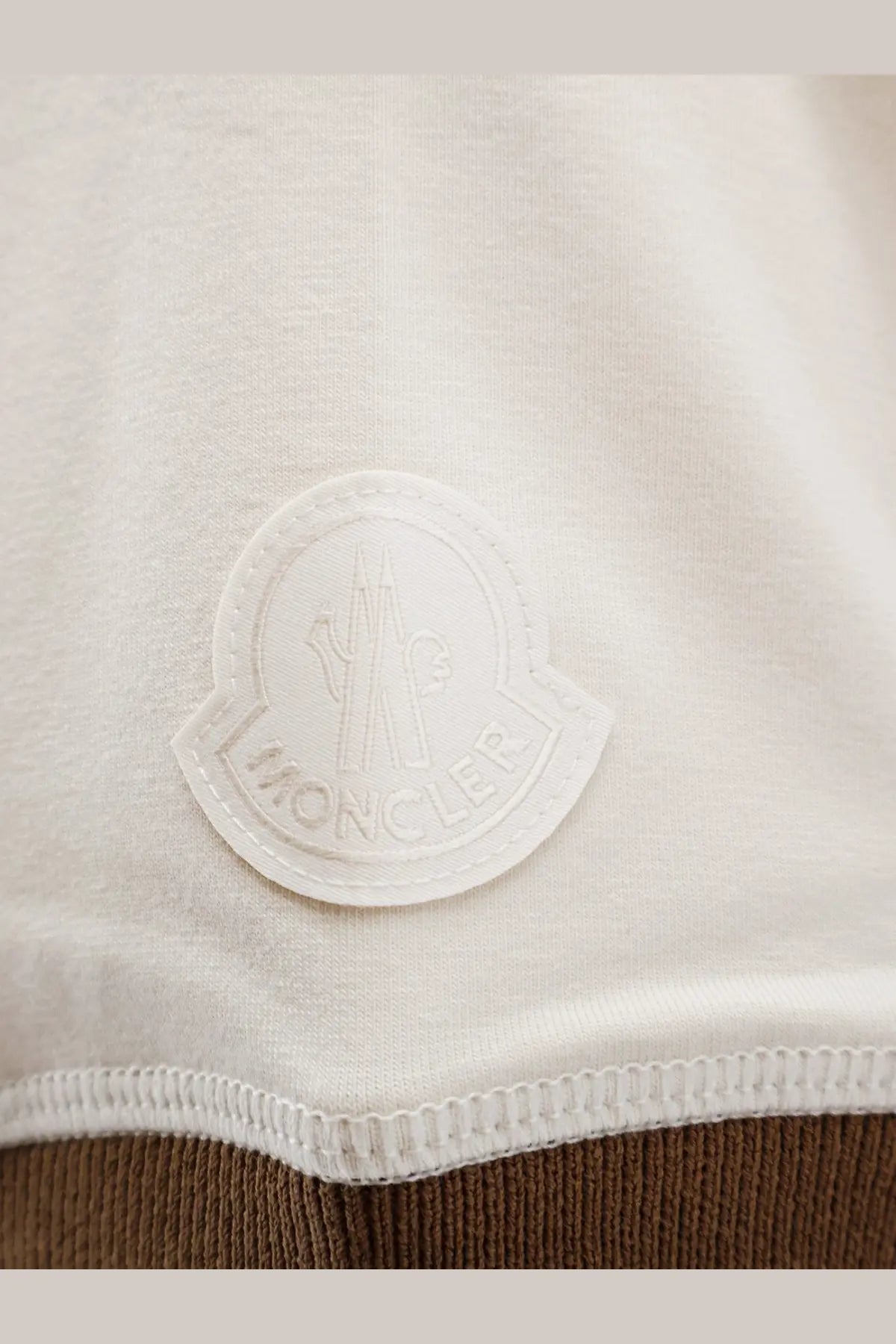 Moncler women’s cotton shirt white with cream color and white Moncler logo patch on the front