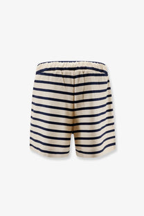 Cream and navy blue striped cotton shorts with elastic waistband for women by moncler black collection
