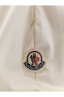 Moncler womens cotton sweatshirt white featuring a white logo patch with embroidered red blue and black on cream fabric