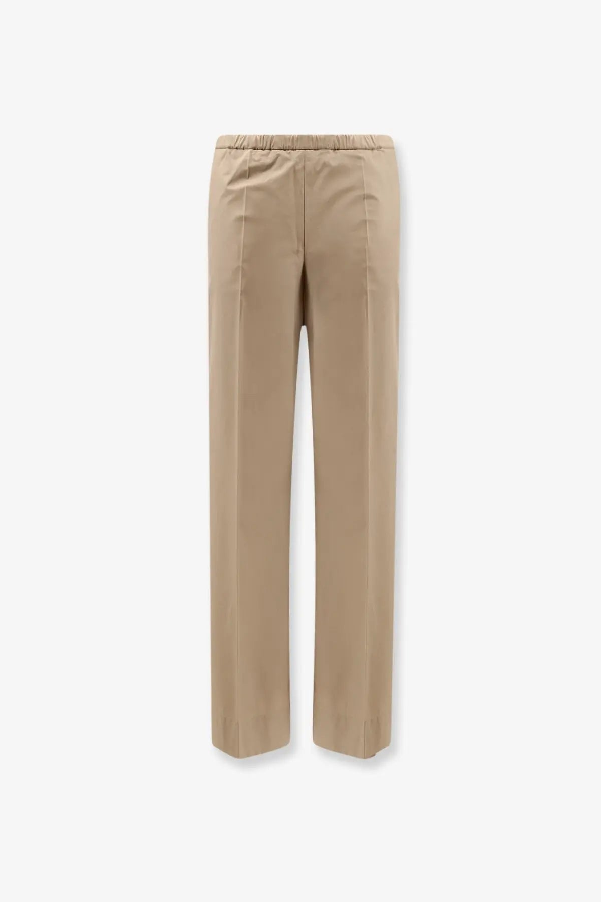 Moncler women’s beige cotton straight-leg trousers with elastic waistband for comfortable casual wear