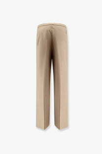 Moncler women’s beige cotton wide-leg trousers with smooth tailored fabric and subtle stitching details
