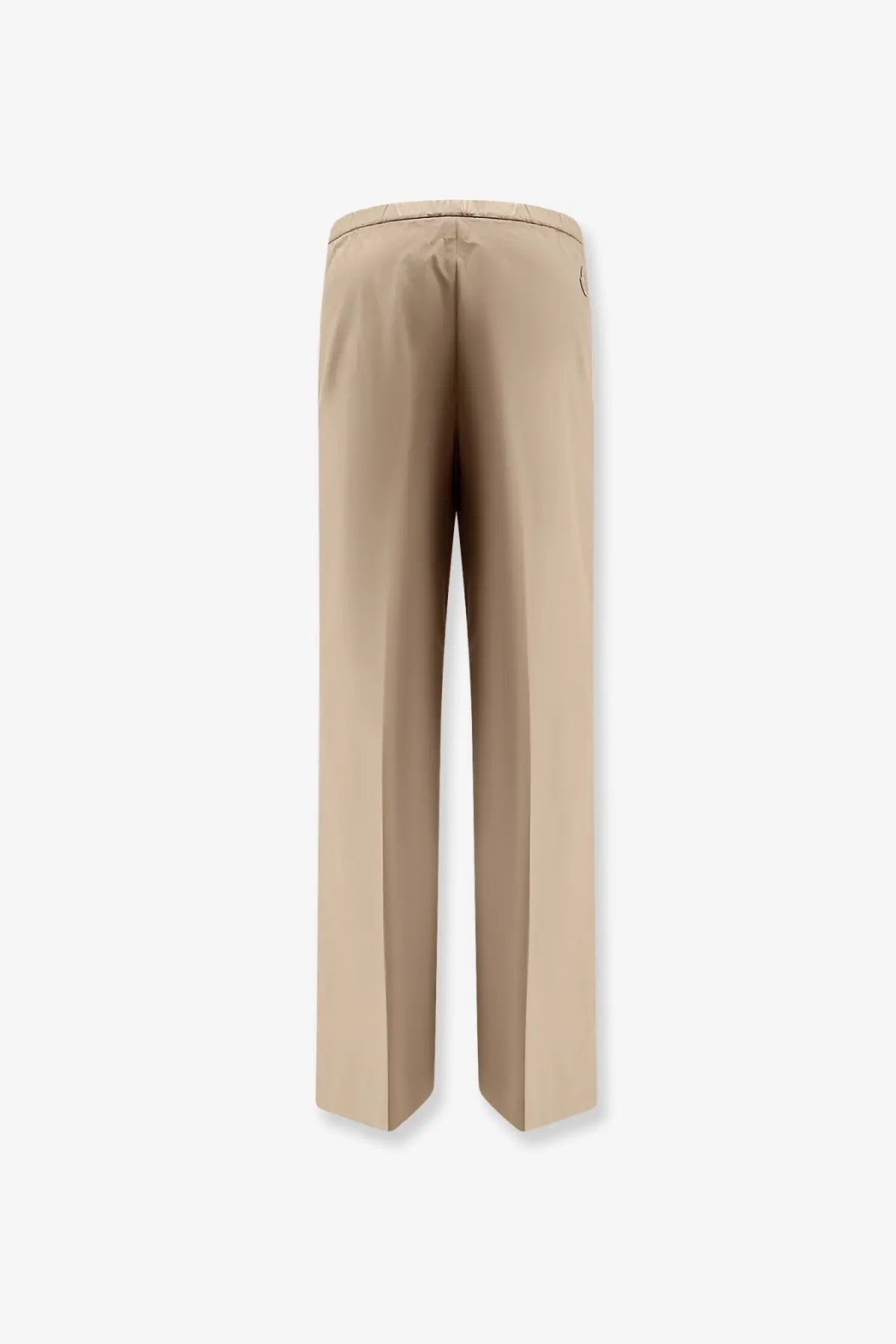 Moncler women’s beige cotton wide-leg trousers with smooth tailored fabric and subtle stitching details